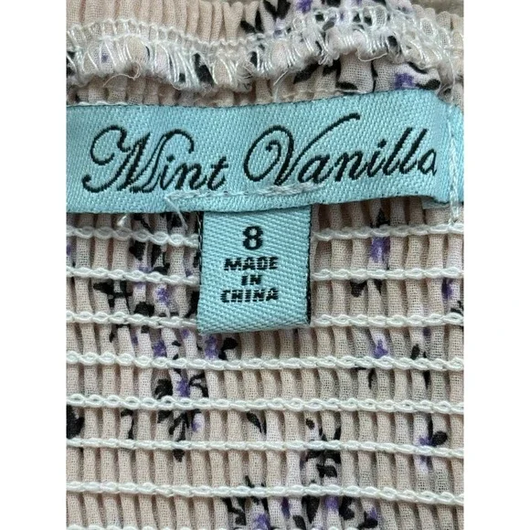 Pink Floral Long Sleeve Peplum Puff Sleeve Smocked Boutique Top Blouse Womens 8 - Picture 2 of 5